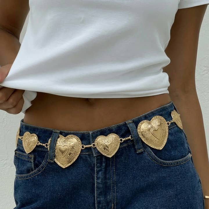 Engraved Heart Chain Belt for wholesale by Collections by Fame Accessories