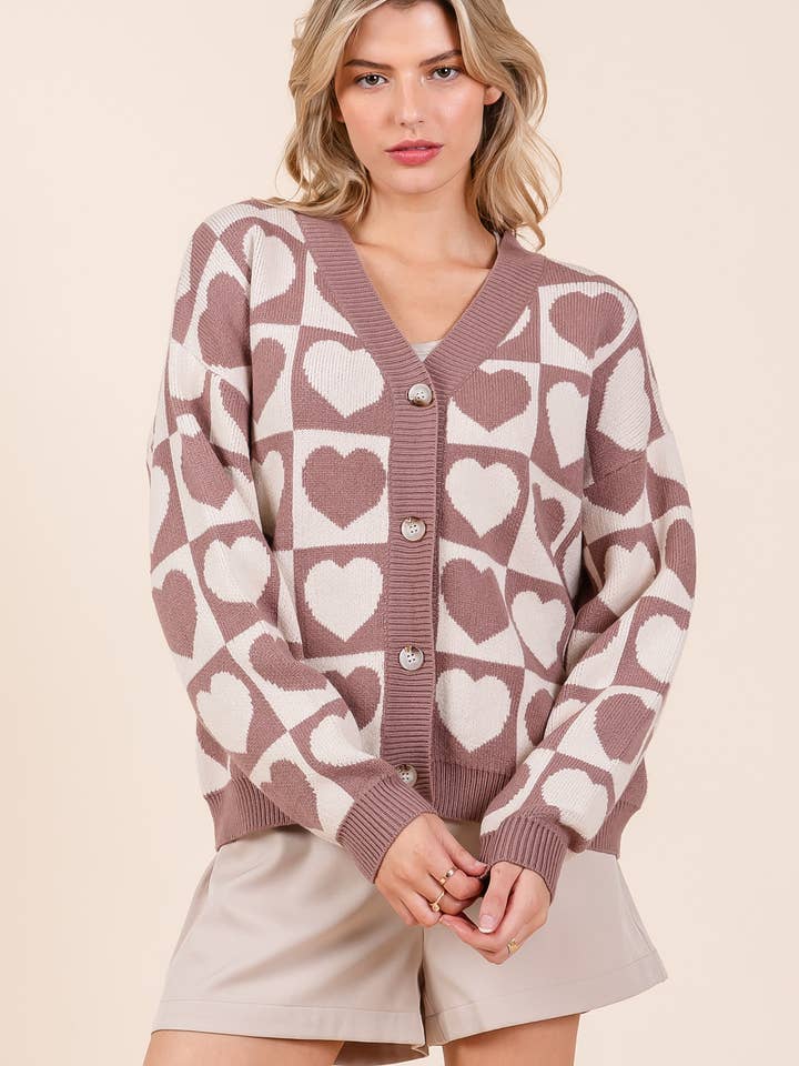 CHECKERED HEART PRINT KNIT SWEATER CARDIGAN for wholesale by mittoshop