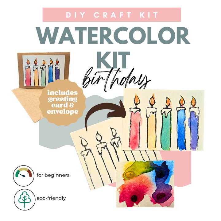Beginner Watercolor DIY Craft Kit: Birthday Card for wholesale by Mosaic Picnic
