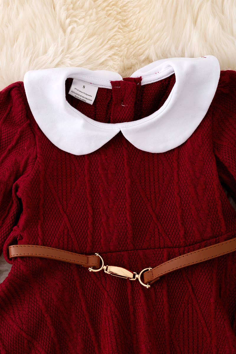 Kids Charm Online - Wholesale Dress - Kids - Burgundy flare dress w/belt. DRG42144 JEANNE1