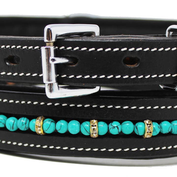 Bling Rhinestone Dog Puppy Collar Crystal Western Cow Leather 1-1/2" Wide 6021B for wholesale by Challenger