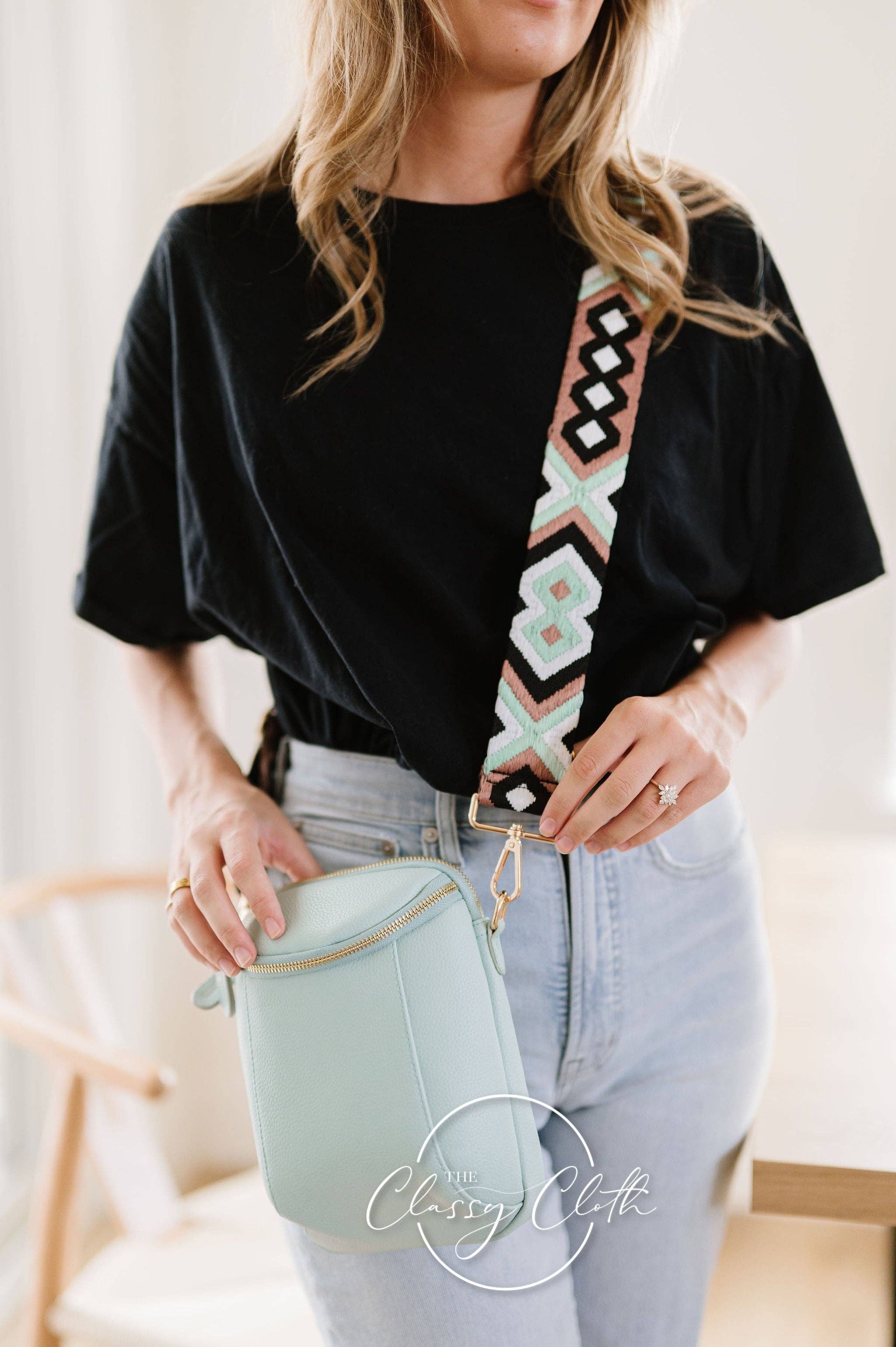 The Classy Cloth WS - Wholesale Crossbody Bag - Women's - Corinne Crossbody Bag - Sea Glass - Mint Black Brown Geo RTS