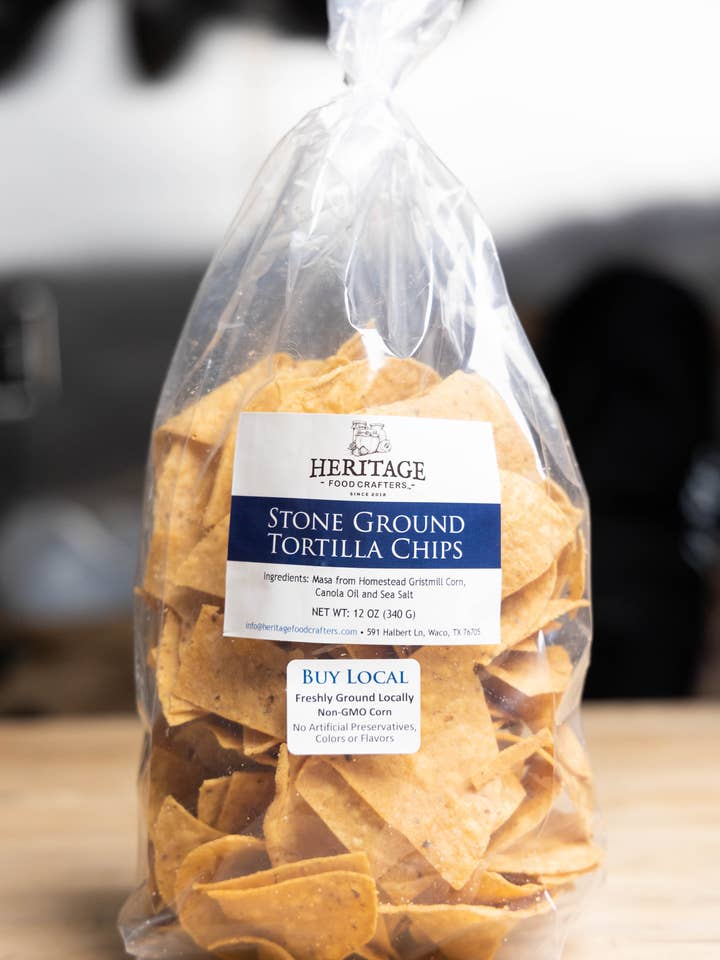 Stone-Ground White Corn Tortilla Chips - 12oz for wholesale by Heritage Food Crafters