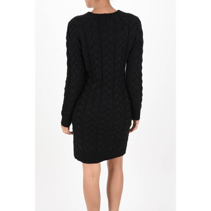 Mak - Wholesale Dress - Women's - Loose Fit Knee Length Heavy Cable Knitted Dress MK6026