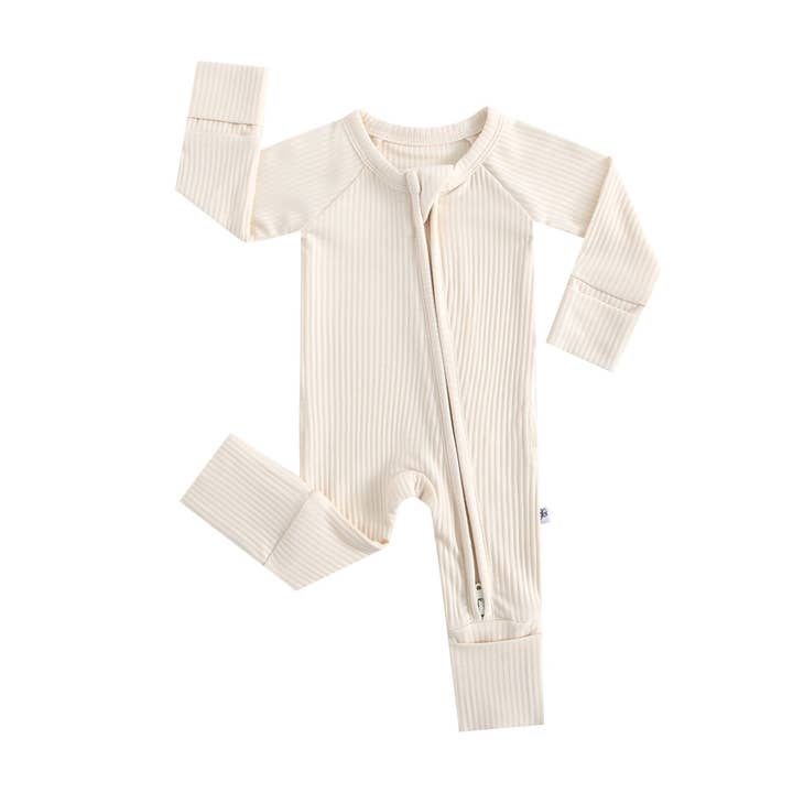 Oatmeal Ribbed Zippered Baby Romper for wholesale by Luxie Charm