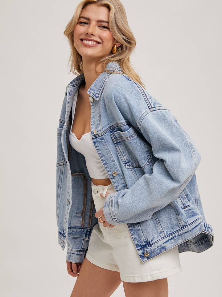 Bluivy - Venta al por mayor Cazadora vaquera - Mujer - Chaqueta oversized de mezclilla con botones2