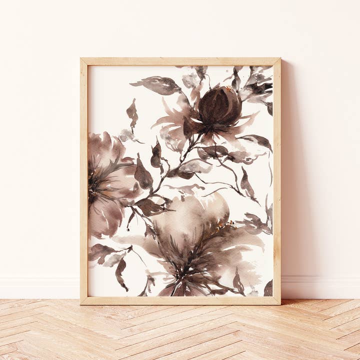 Minimal Organic Moody Floral Art Print No. 1 for wholesale by Paperbec Design Co.