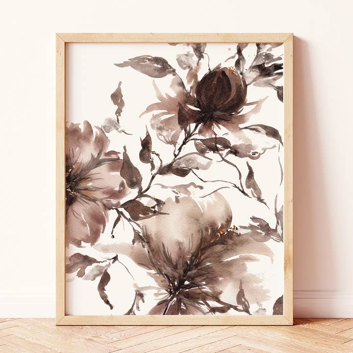 Minimal Organic Moody Floral Art Print No. 1 for wholesale by Paperbec Design Co.