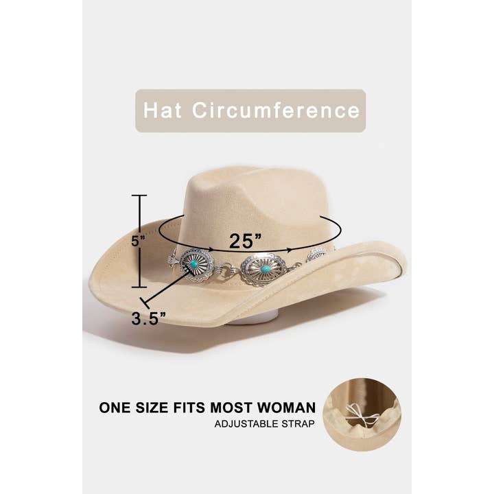 Collections by Fame Accessories - Wholesale Cowboy Hat - Women's - Turquoise Stud Concho Belt Western Cowboy Hat