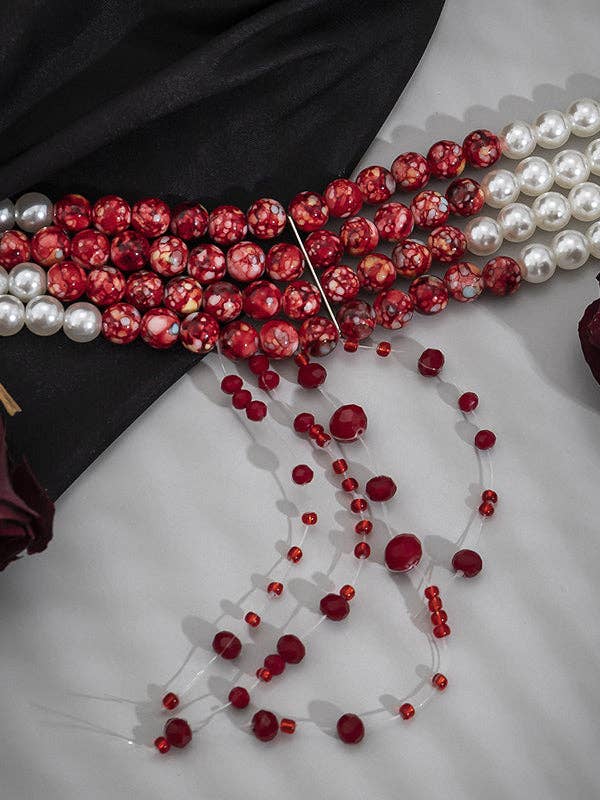 WHITE Original Stylish Beads Tasseled Halloween Necklaces Accessories for wholesale on Faire8