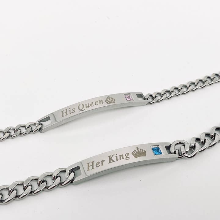 Mio Queena - Wholesale Charm/Dangle Bracelet - "His Queen" "Her King" Stainless Steel Charm Couple Bracelet5