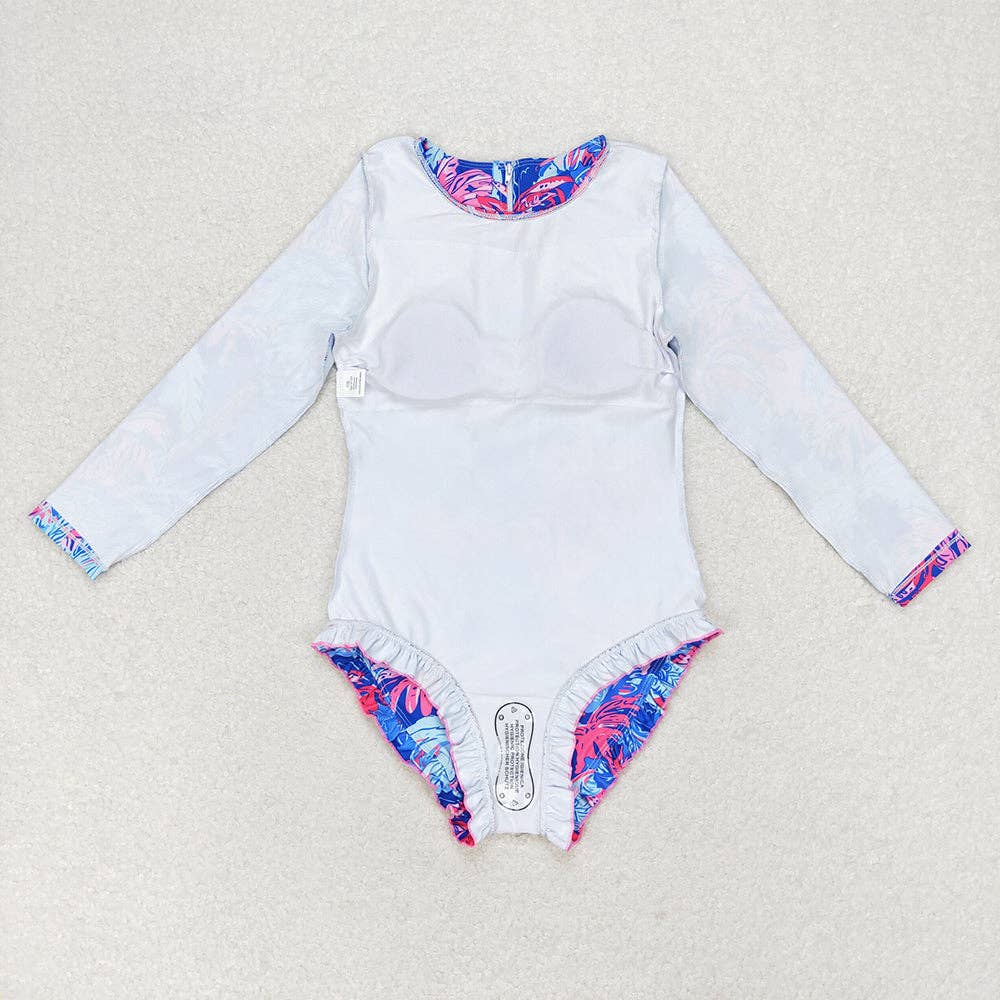 Aier Wholesale - Wholesale One Piece Swimsuit - Kids - Baby Girls Sea Trees Long Sleeve One Piece Swimsuits3