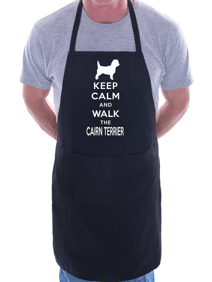 Keep Calm & Walk Cairn Terrier Sjov hund elsker gave nyhed madlavning BBQ forklæde for engroshandel hos Print4U