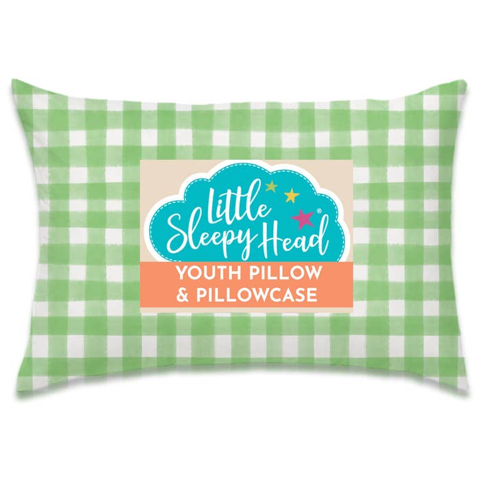 Youth Pillow + Pillowcase Set - Gingham Green - 16"x22" for wholesale by Little Sleepy Head