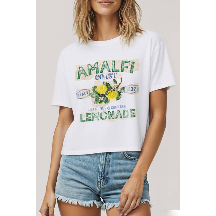 CROP TOP GRÁFICO EM ALGODÃO "AMALFI COAST LEMONADE" OVERSIZED por atacado de VINTAGE POINT USA