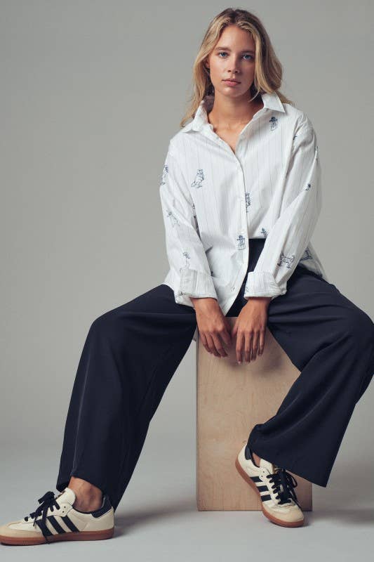 Heyday - Vente Chemise à col boutonné – femme - Chemise à rayures avec animaux brodés ludiques5