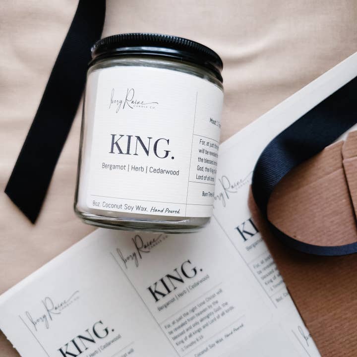 King. Coconut Soy Candle for wholesale by Ivory Raine Candle Co.