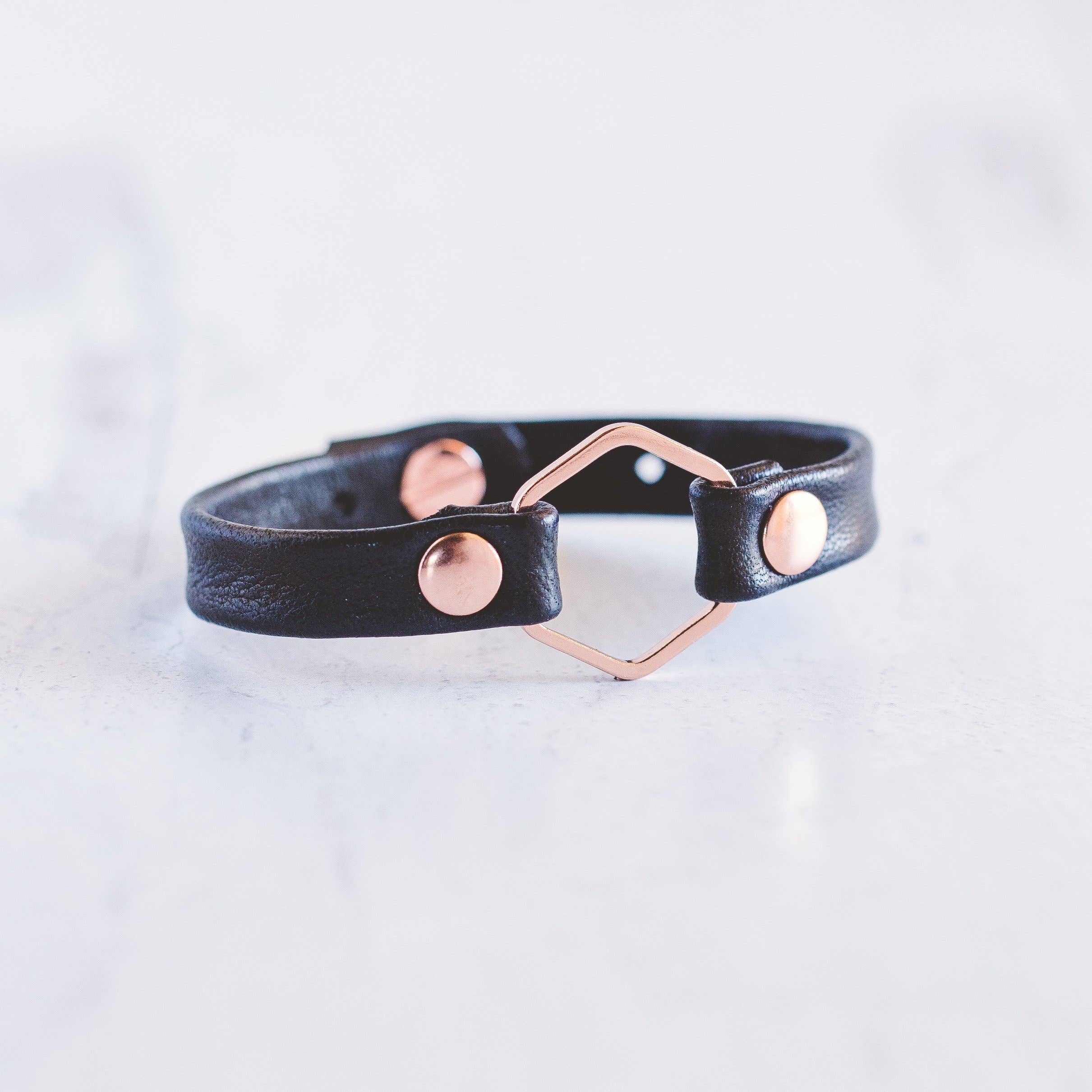 Giving Bracelets - Wholesale Bangle Bracelet - Honeycomb Leather Bracelet - Rose Gold9