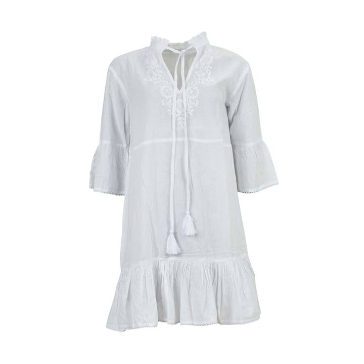 V-neck embroidered beach dress with ruffles for wholesale by NF Nitzsche Fashion