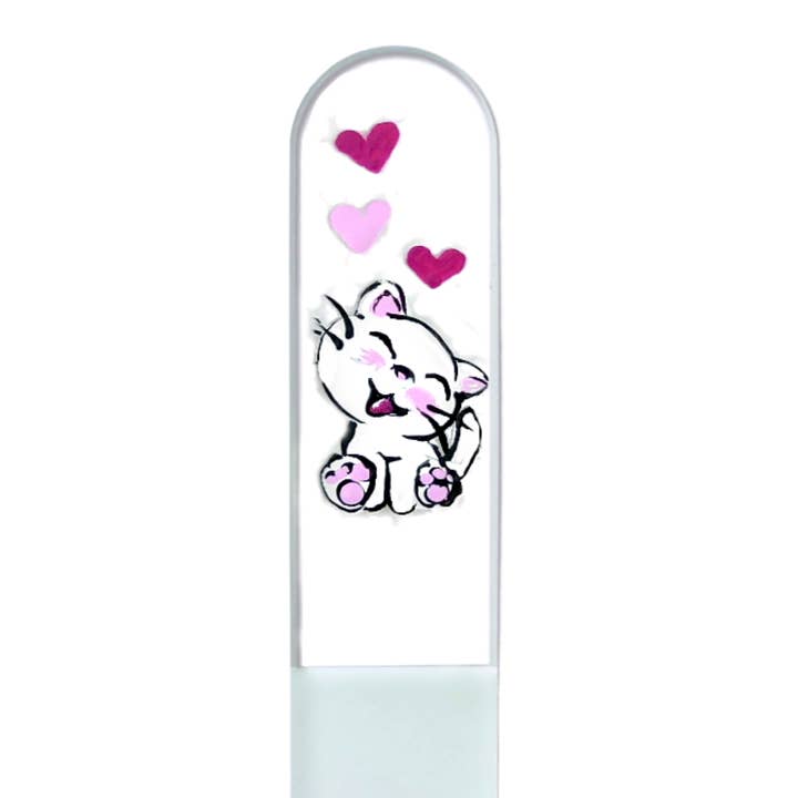 Classy Nail Files - Wholesale Nail File - Kitty Kitten White Cat Heart Hand Painted Crystal Nail File