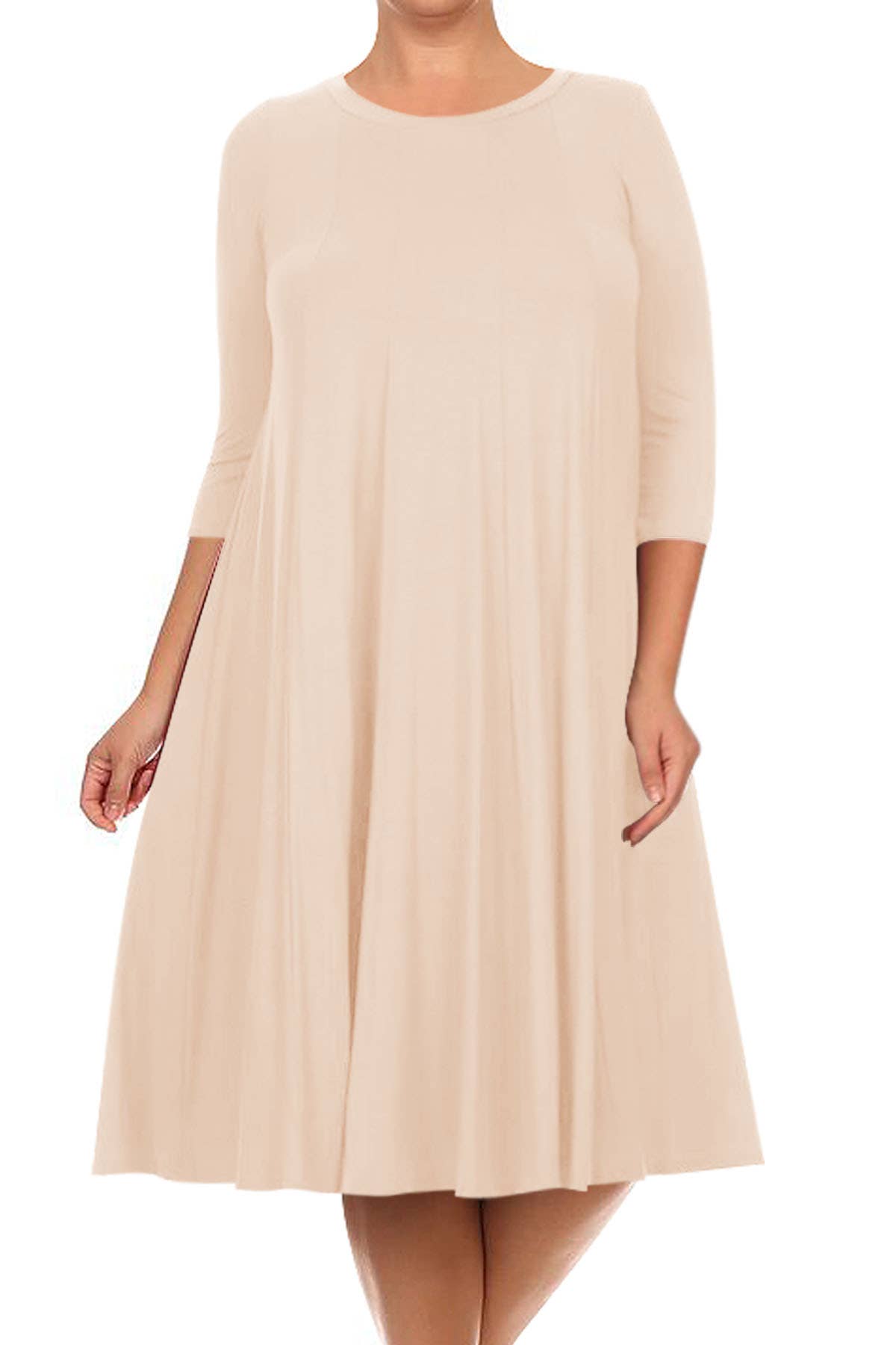 MOA COLLECTION - Vente Robe – femme - Robe plissée trapèze décontractée à manches 3/4 pour femmes de grande taille23