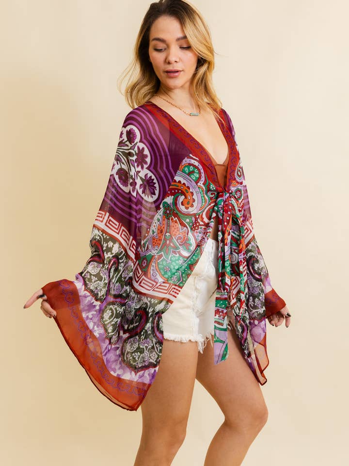Leto Accessories - Wholesale Kimono - Women's - Summer Boho Chic Tie Front Wrap w/Armholes