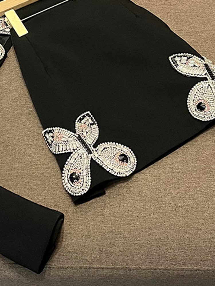 Sanyao Fashion - Wholesale Suit Set - Women's - SY396 Pink Suit with Diamond Bow Decor and Short Hip Skirt 14