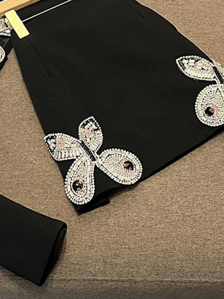 Sanyao Fashion - Wholesale Suit Set - Women's - SY396 Pink Suit with Diamond Bow Decor and Short Hip Skirt 14