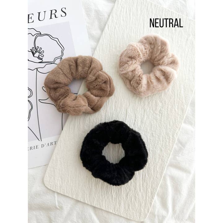LoveLina - Wholesale Scrunchie - Women's - 3-Assorted Fuzzy Hair Scrunchies - GONI