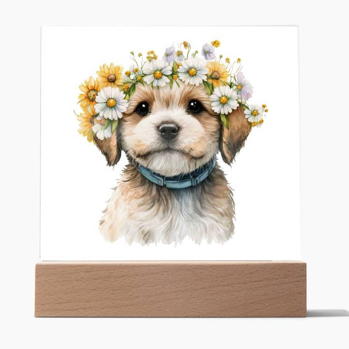 Dog And Spring Flowers (Watercolor) 10 - Square Acrylic Plaque for wholesale by Unique Gifts Store