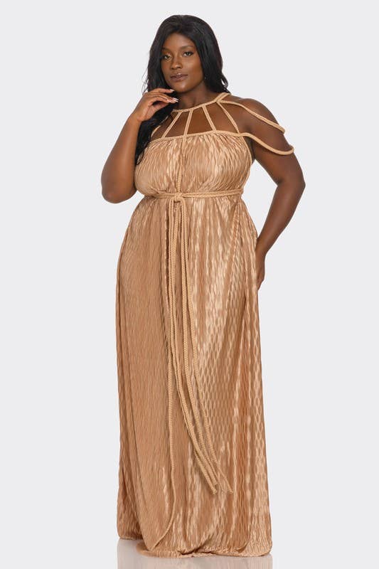 BANJUL – Großhandel Kleid – Damen – HCCD71765   Wellig plissiertes geflochtenes Seil Plus Size Maxikleid3