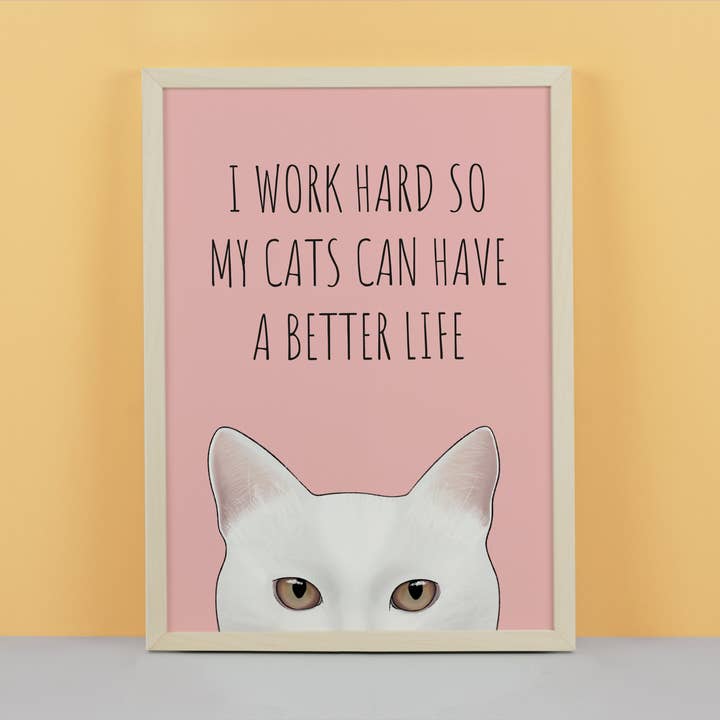Trabajo Duro Gatos Arte Impreso para venta al por mayor de Hayley Jade Design Studio