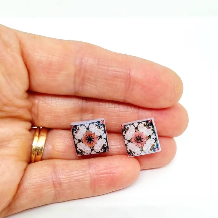 LUSO TILES JEWELRY - Wholesale Gauge/Plug Earrings - Pendientes post cuadrados coloridos30
