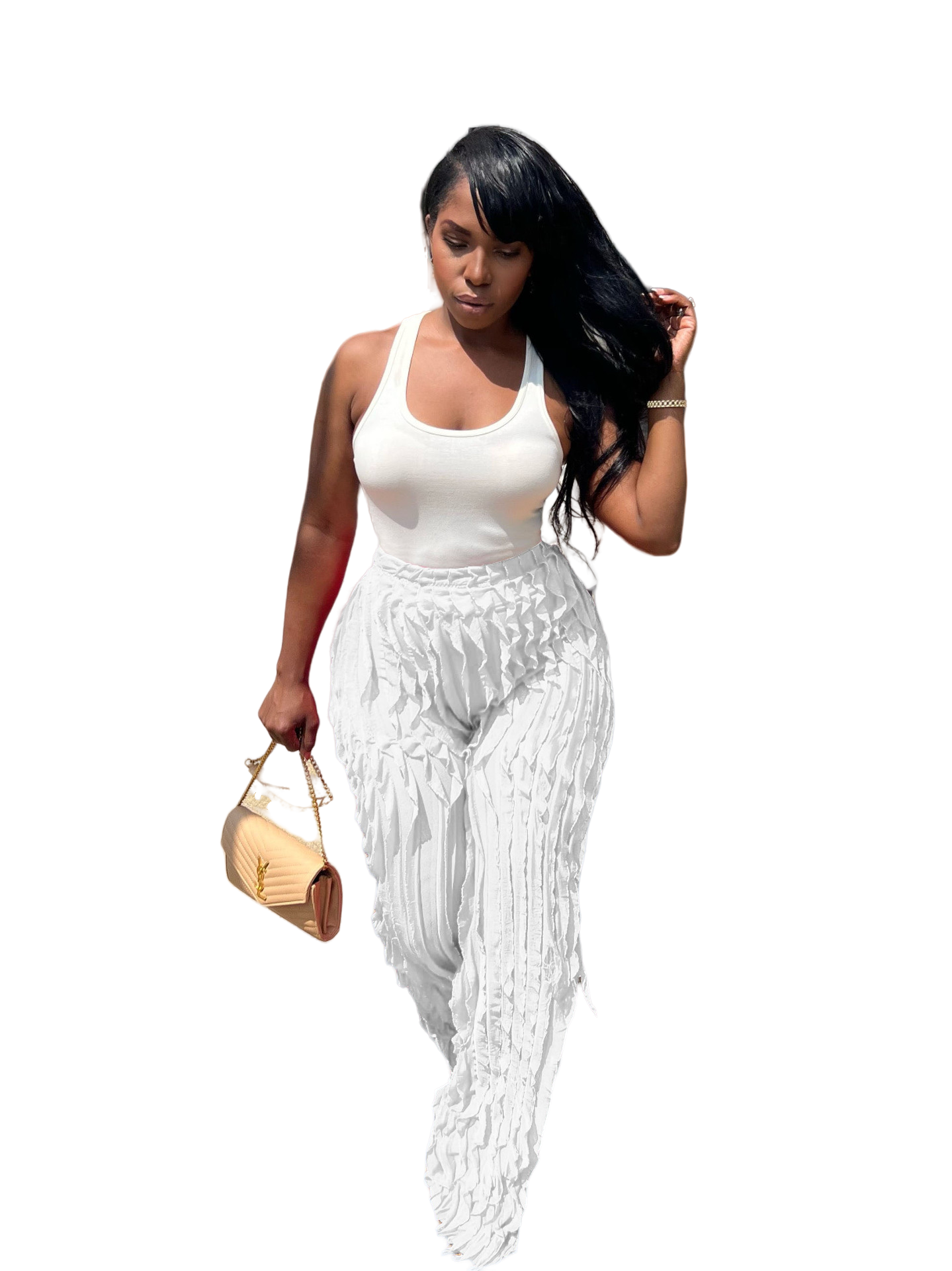 MB Fashion Wholesale - Wholesale Pants - Women's - MB FASHION High-Waisted Ruffle Wide-Leg Pants 1873LY10