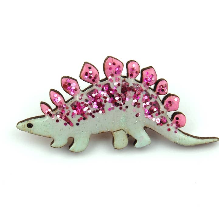 Stegosaurus Dinosaur - Pastel Pink & Green (Pin or Necklace) for wholesale by Bekbek Makes