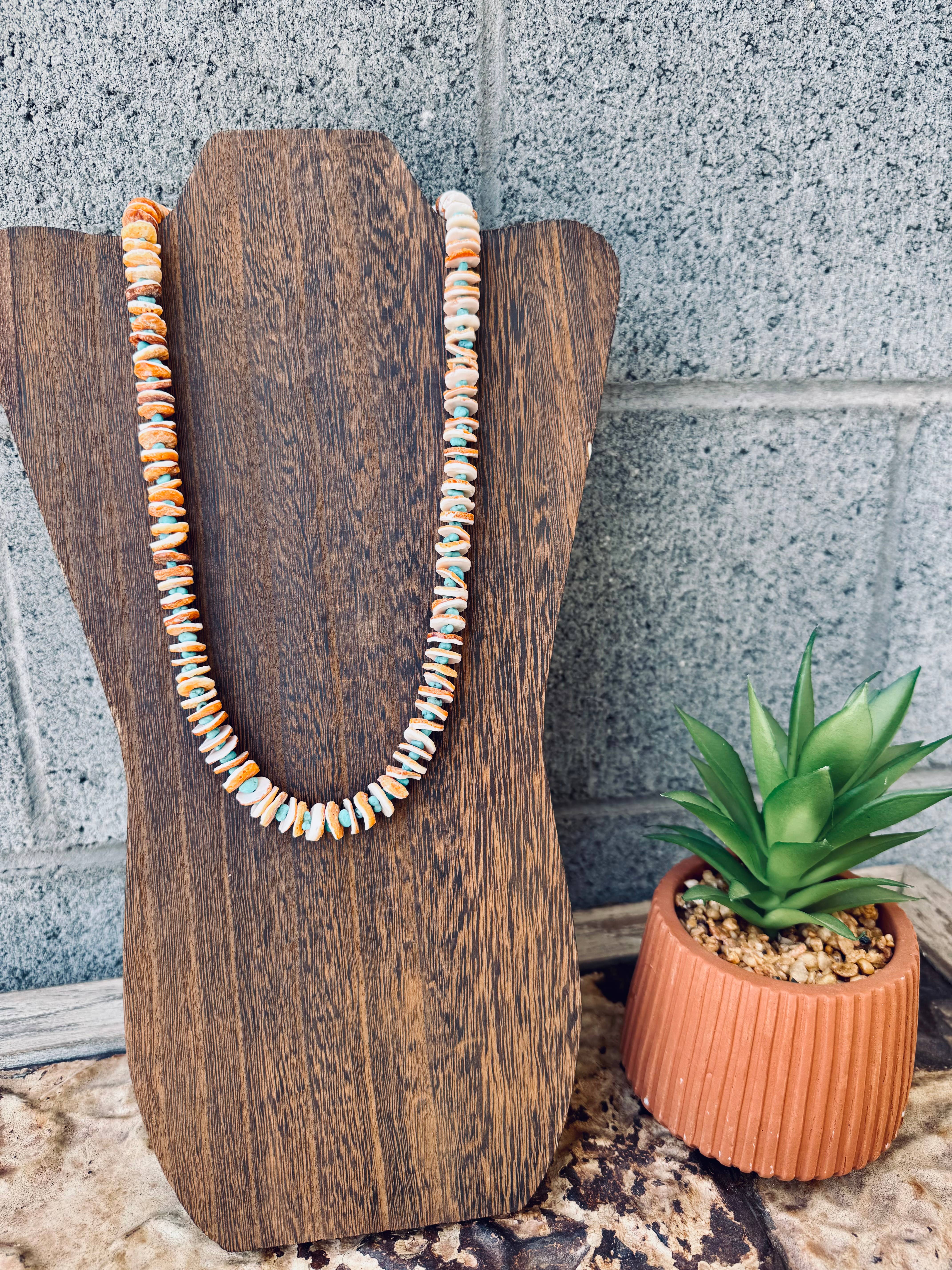 Wild Hancock Creations - Wholesale Beaded/Pearl Necklace - Orange Spiny Oyster Necklace/Genuine Turquoise Necklace1