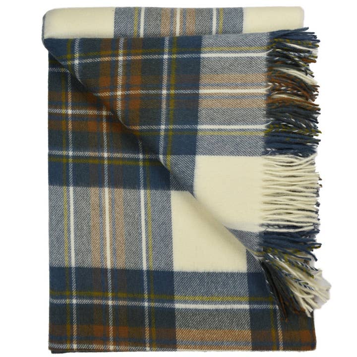 Prince of Scots - Wholesale Throw Blanket - Highland Tartan Tweed Merino Wool Throw - Muted Blue Stewart1