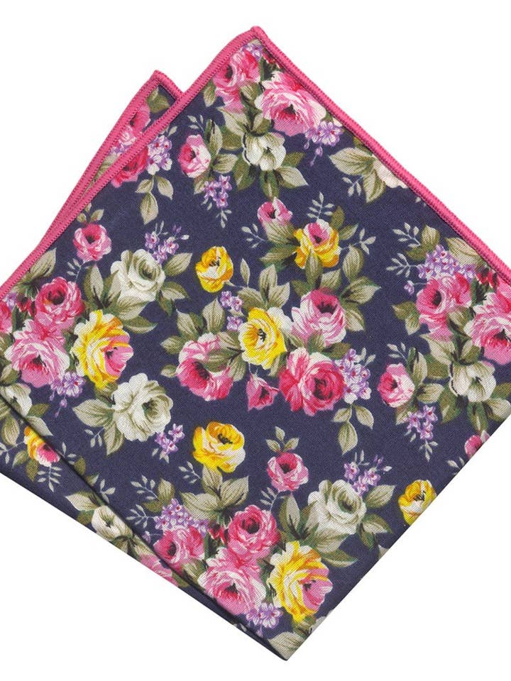 MARINEBLÅ BOMULD LOMMETØRKLÆDE FLERFARVEDE BLOMSTER for engroshandel hos Josvil