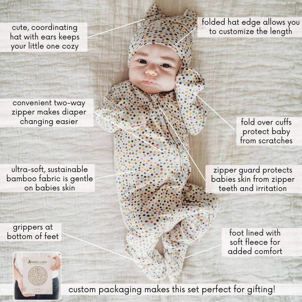 Dappled Dot Bamboo Baby Romper 2 Piece Set for wholesale on Faire1