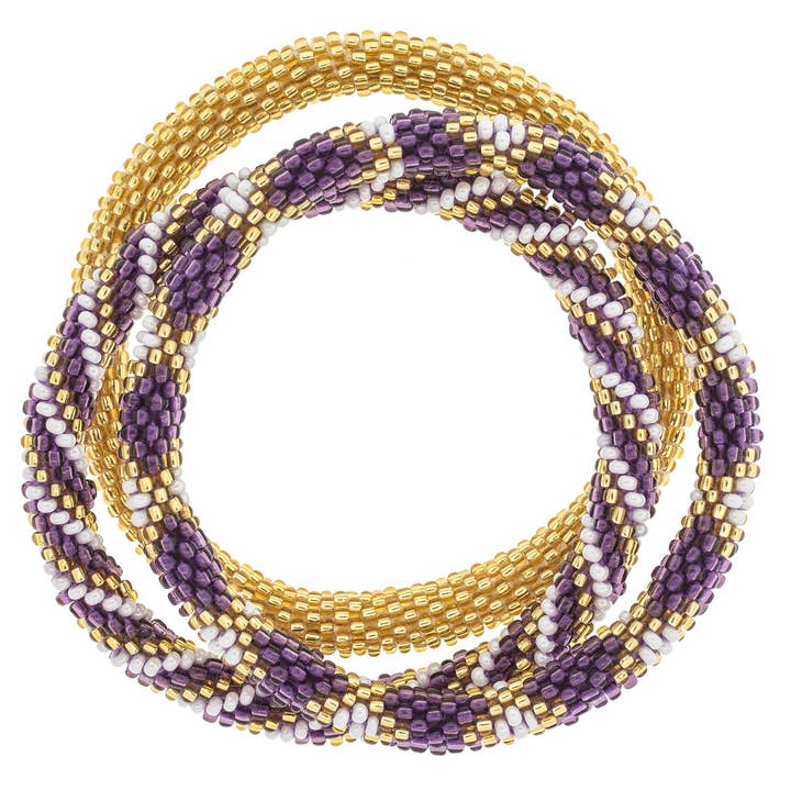 Aid Through Trade - Wholesale Jewelry Set - Roll-On® Bracelet Game Day Set of 3 - Purple and Gold0