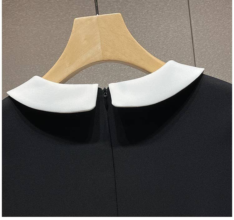 Sort DR855Y Efterårskontrastkrave Figursyet Sort Kjole til Kvinder for engroshandel på Faire4