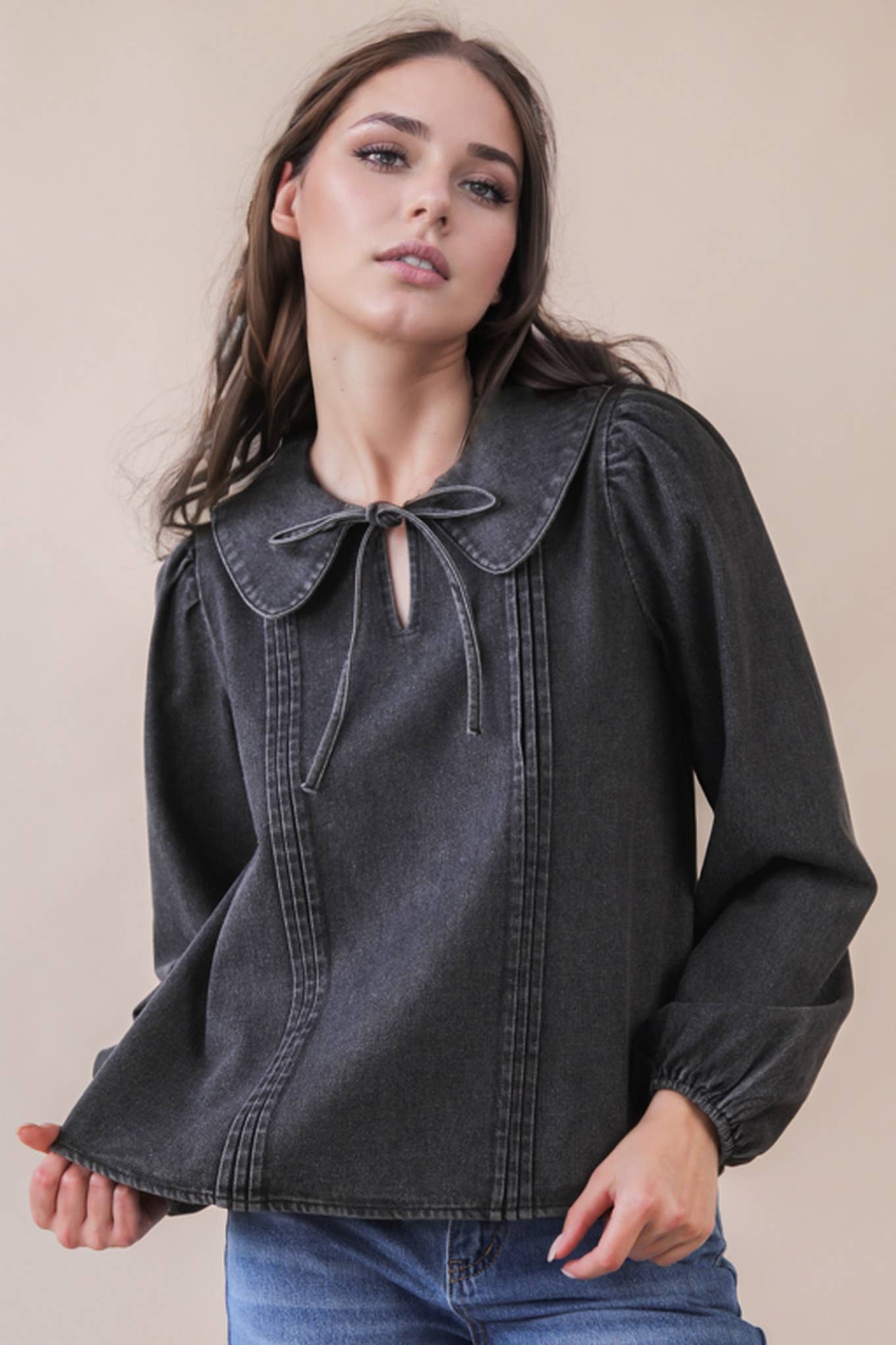 VERY J - Venta al por mayor Blusa - Mujer - Blusa Top de Mezclilla Chambray Lavado Mineral NT122335