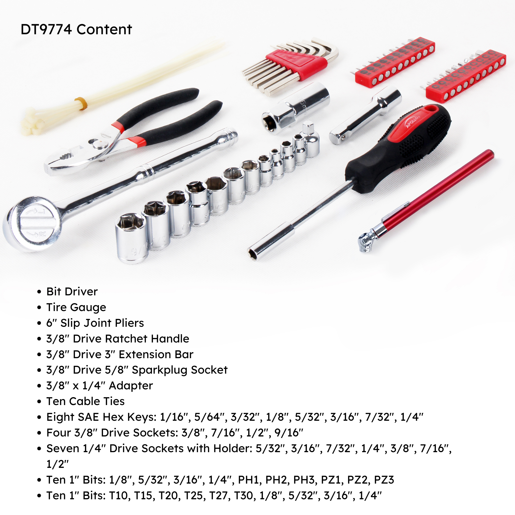 Apollo Tools - Wholesale Tool Set - 56 Piece SAE Auto Tool Set In Zipper Case1