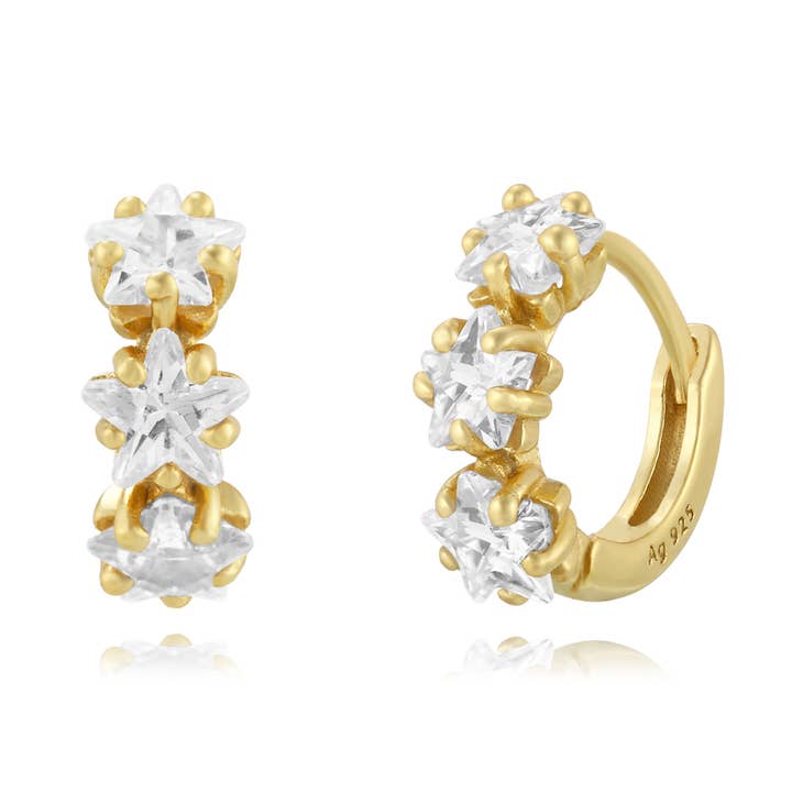 Boucles d'oreilles Zirconia Anneau - 3 Étoiles 10 mm pour la vente par Plata y Minerales