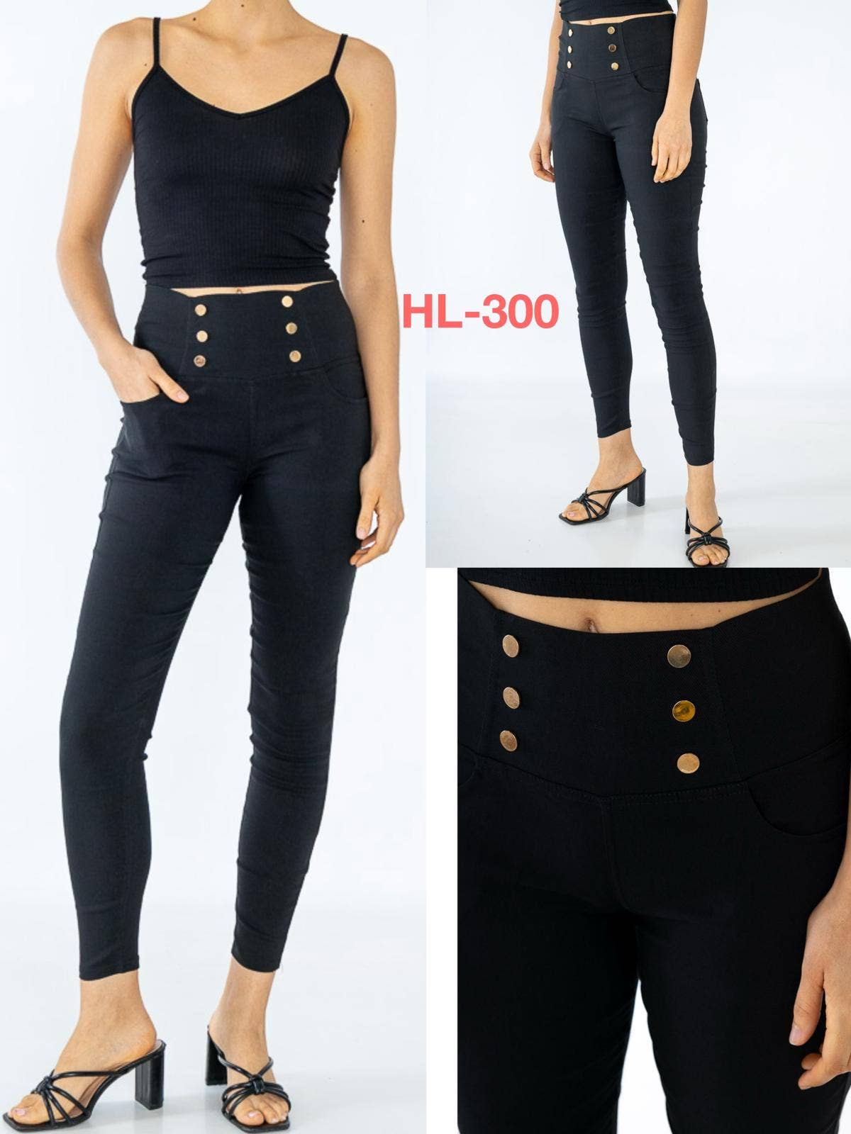 Kurt Muller – wholesale Fashion leggings – Women's – High Waist Gold Button Stretch Trousers1