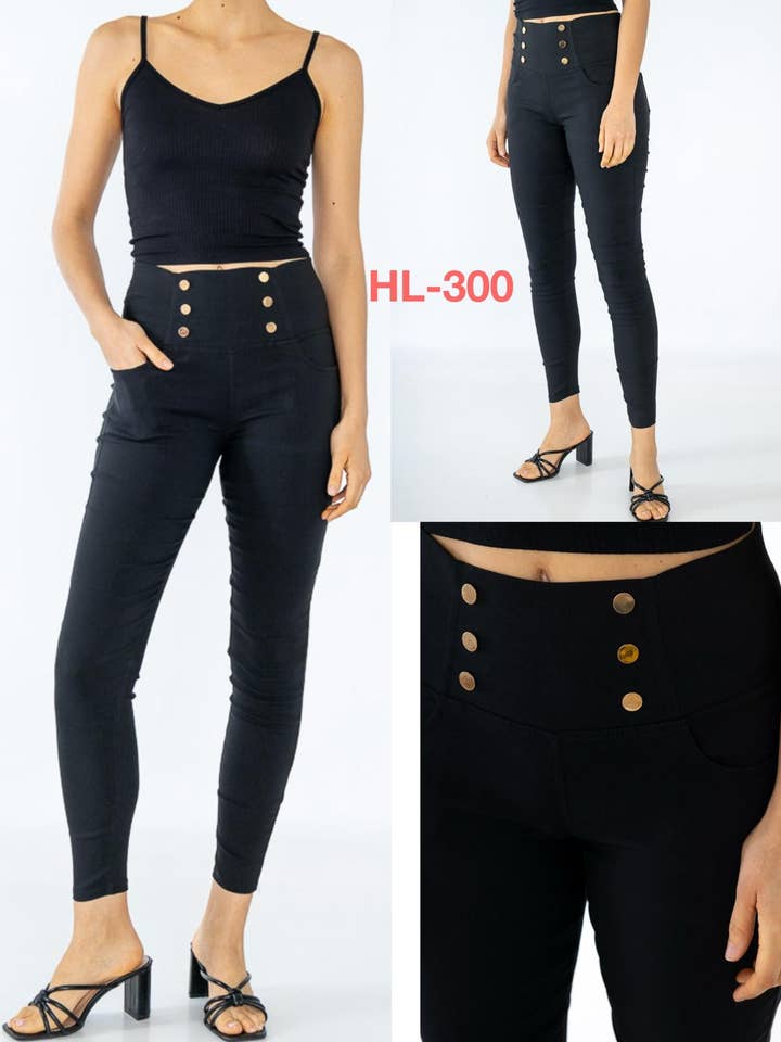 Kurt Muller β wholesale Fashion leggings β Women's β High Waist Gold Button Stretch Trousers1