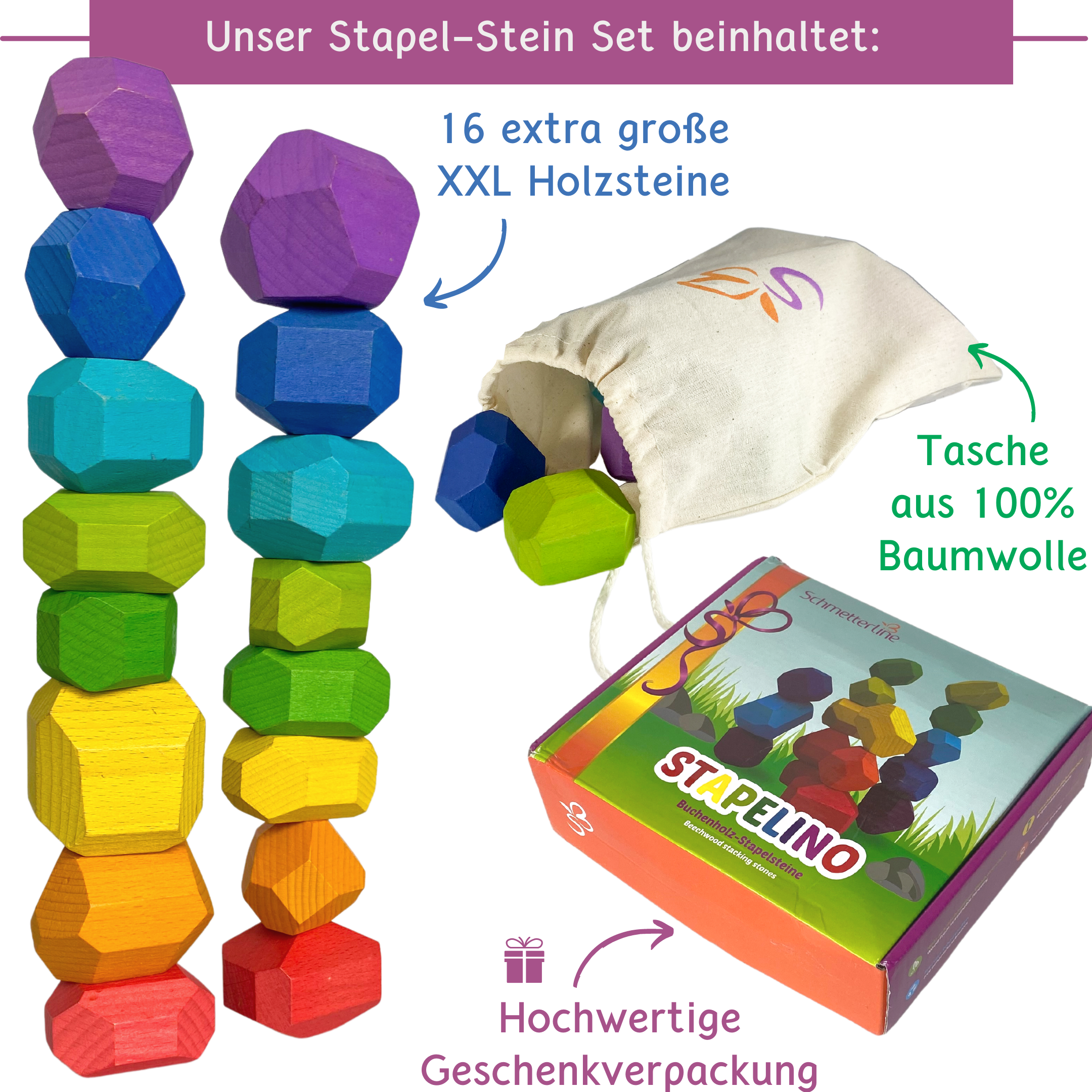 SCHMETTERLINE – Großhandel Holzspielzeug – Kinder – "Stapelino" - Balancier-Holzsteine aus Buchenholz für Kinder4