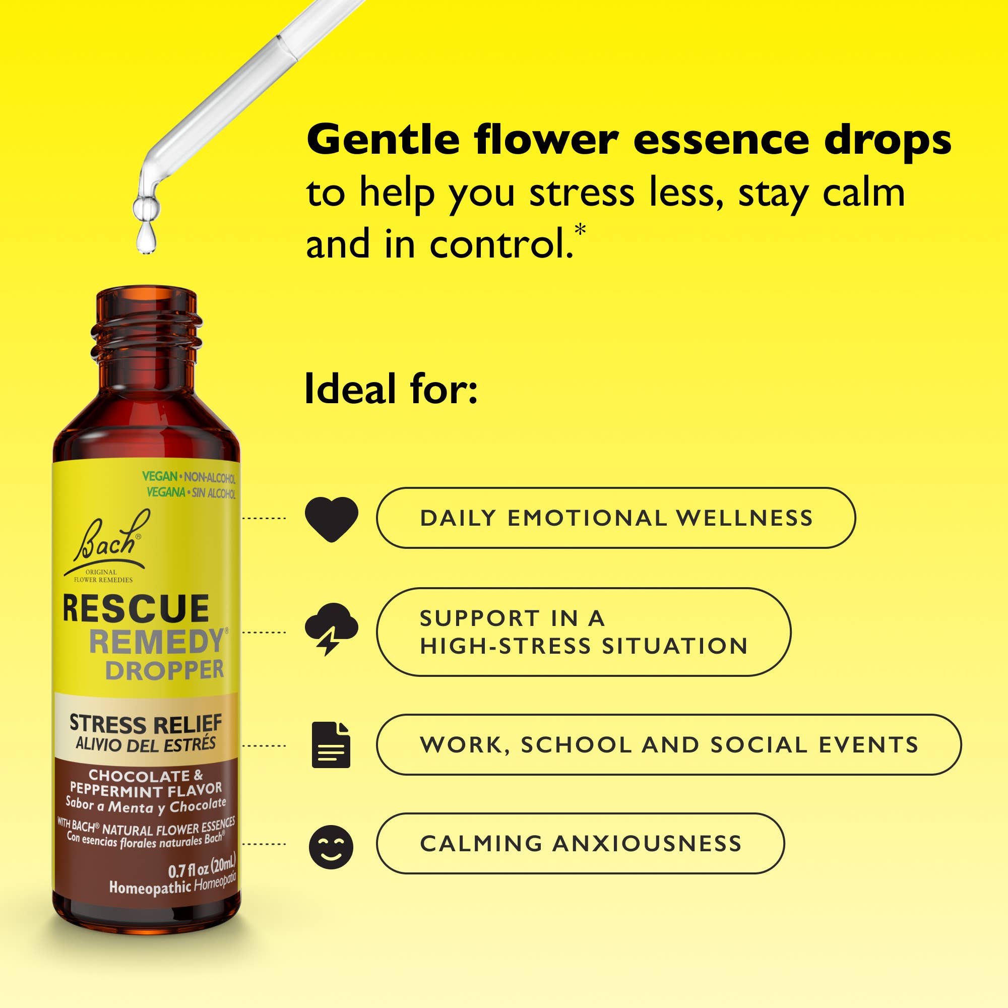 RESCUE & Bach Original Flower Remedies - Wholesale Oral Supplement/Vitamin - RESCUE REMEDY® Dropper, Chocolate & Peppermint Glycerin 20mL2