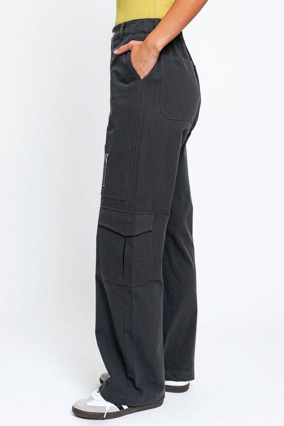 Tasha Apparel Wholesale - Wholesale Pants - Women's - High Waisted Wide Leg Pockets Cargo Pants3