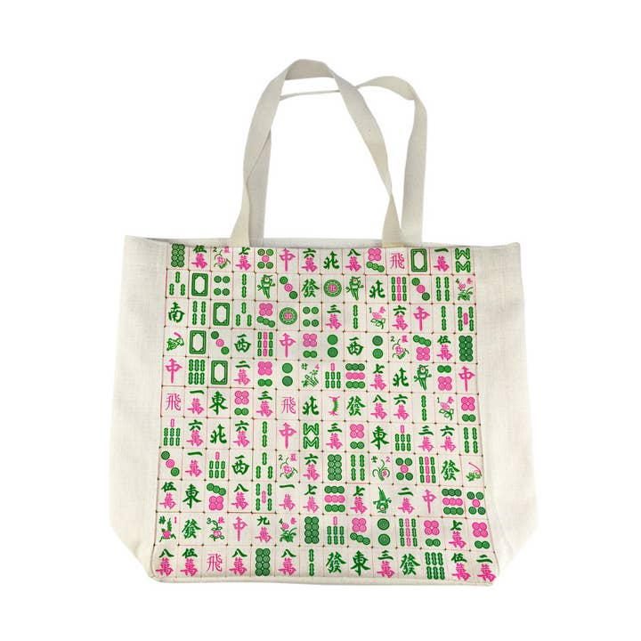 Rosa und grüne Mahjong-Leinwand-Tragetasche für den Großhandel von Marye-Kelley